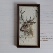 Vintage Mads Stage Deer Stag Print Danish Artist Animal Nature Wood Frame Small