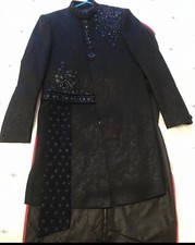 mens custom made black sherwani suit, matching shoes.  REDUCED To Clear £80.00