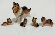 Vintage COLLIE Miniature Porcelain Bone China Dog Family Lot Of 5