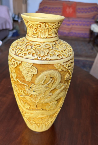 Yellow ceramic dragon - ceramic,