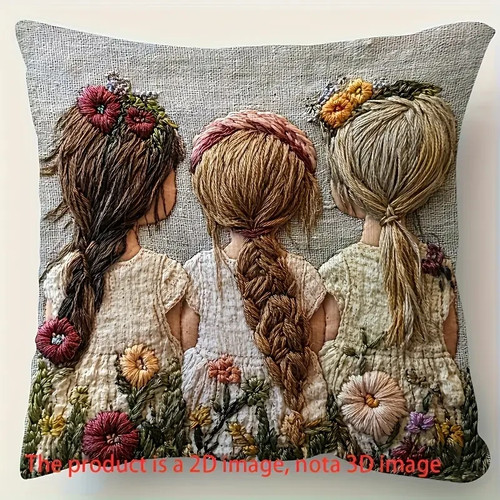 Three girls floral cushion - three,