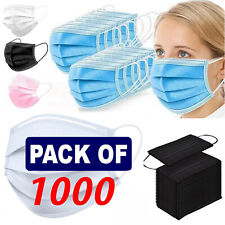 1000 x Disposable 3 Ply Face Masks - Dental Non Medical Surgical Mask Covering