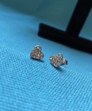 Small Sparkly Silver Tone Heart Crystal Diamante Diamond Stud Earrings 