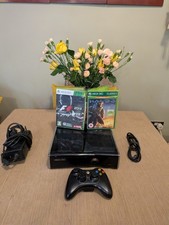 Microsoft Xbox 360 S Slim 250GB Gloss Black Console Full Set Up - Tested Working