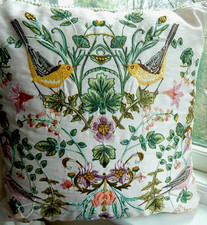 Marks Spencer 1 CUSHION COVER & PAD Embroidered Art Nouveau Floral Bird 17"x 17"