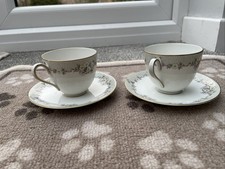 Franconia 5741 Porcelain Cup and Saucer x 2 Floral Pattern Gold Trim Vintage