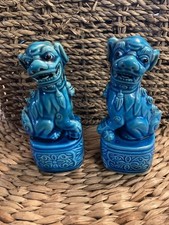 Chinese Blue Glazed Foo Dogs Pair Turquoise Glaze. Vintage