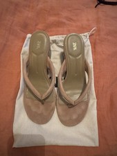 Zara Suede Beige Wedged Sandal Size 6