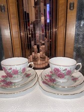 VINTAGE ROYAL VALE RIDGWAY BONE CHINA TEA CUP & SAUCER PINK CORN FLOWERS ENGLAND