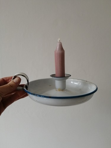 Vintage enamel candle holder - enamel,