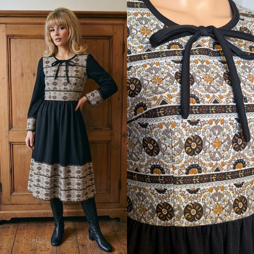 Vintage 70s black floral - black,