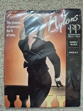 Pretty Polly Nylons Lace Top Stockings, Size 6-7, Barely Black