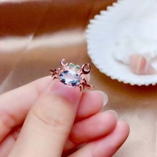 1.45ct Lab-Created Blue Aquamarine Engagement Ring Crab Design Rose Gold Plated