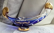Murano Art Glass Blue & Gold Gondola Boat Nut Dish or Ashtray Hand Painted
