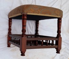 Antique Footstool,  Upholsterd In Paisley Fabric, Pouffe, Footrest, Vintage Rare