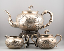 Antique Chinese Solid Silver Teapot Sets Qing Marked Wing Late 19th Century
