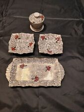 Vintage Beswick Sandwich Plate ,preserve pot & 2 plates Gold Chintz & Red Rose