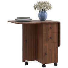 HOMCOM Folding Dining Table, Drop Leaf Table With Drawers Distressed, Brown