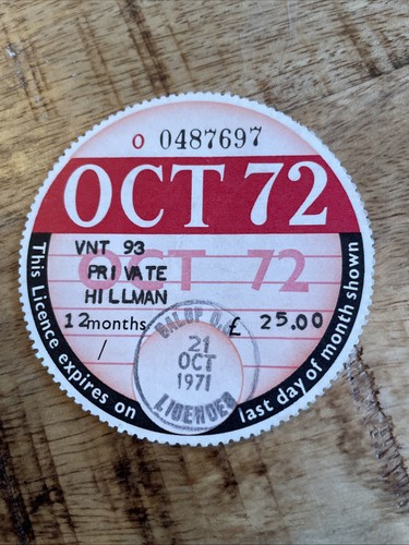 Vintage old tax disc - tax, october