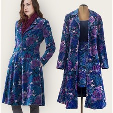 Nomads Aurora Velvet Coat & Skirt Set Stunning Floral Jacket 2 Piece Blue Sz 10