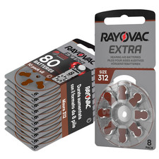 80 x Rayovac Extra Hearing Aid Batteries Size 312 (Brown)