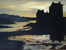 Original Gouache Painting Dusk Over Eilean Donan Castle, Scotland Framed OOAK
