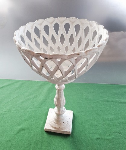 Rustic white pedestal bowl - rustic, ~