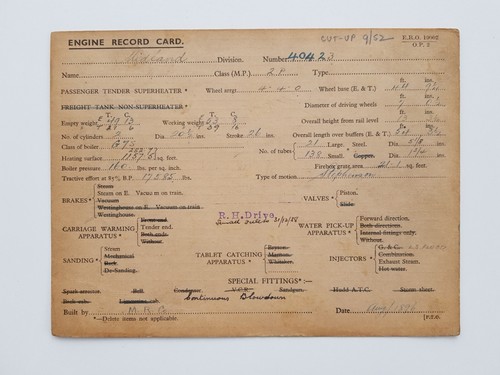 Engine record card 423 40423 - card,