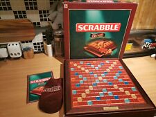 Scrabble Deluxe Wooden Tiles Rotating Board Velvet Bag Mattel 2000 Damaged Box