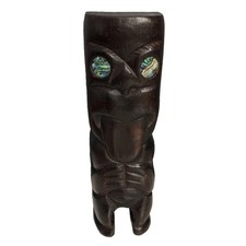 Tiki Figure Ornaments Dark Wood 6” Inches Tall Hand Carved Wooden Vintage