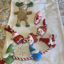 3 Christmas Cuddly Soft Dog Toys & Squeaky Rubber Santa Piggy