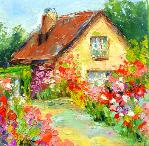 Irish cottage original - cottage, oil