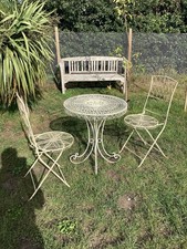 Vintage French Bistro Set cast iron patio garden  table & 2  foldable chairs 