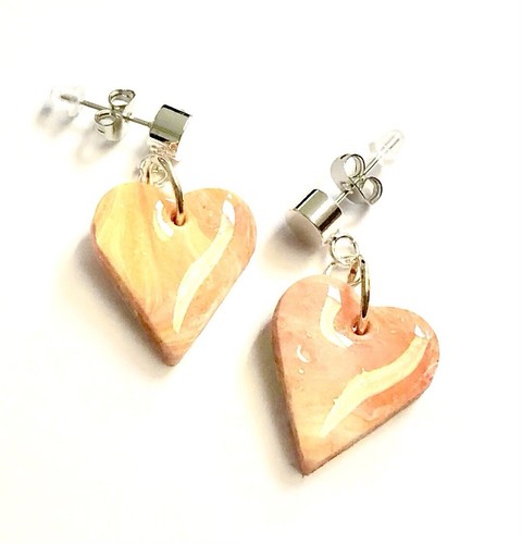 Marbled orange heart - marbled, earrings