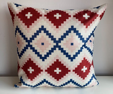 New cushion cover Aztec Ikat abstract geometric block print red blue 45x45cm