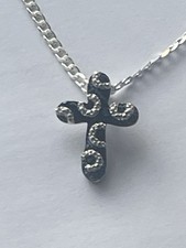 Small Blue Diamond Cross Pendant With Chain Necklace Platinum Olay Sterling Silv