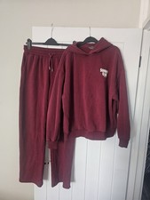 Red Burgundy Primark Sunday Club Tracksuit Hoodie And Wide Leg Joggers Size S