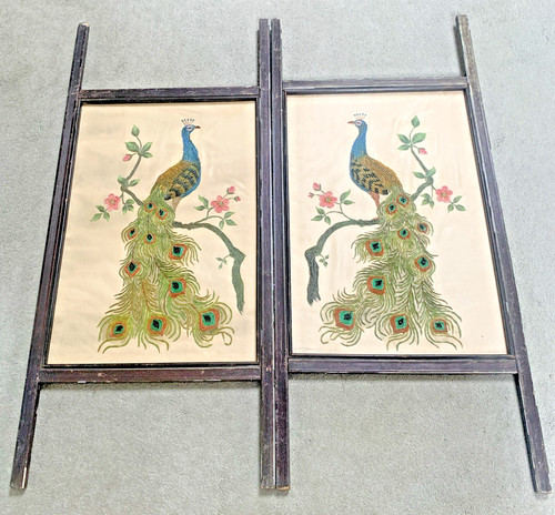 Pair vintage oriental oil - vintage,