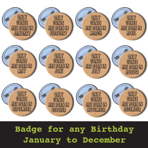 735 birthday pin badge rude - birthday,