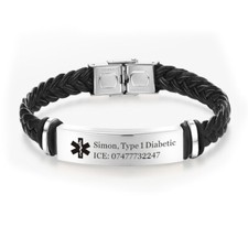 Personalised Bracelet Medical Alert Custom Engraved Any Text Braided Wristband