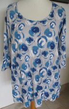 CAPRI CLOTHING Ladies 100% Cotton Blue - Grey 3/4 Sleeve Top size 14 UK