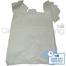 100 x WHITE PLASTIC CARRIER BAGS 11x17x21" 16Mu *OFFER*