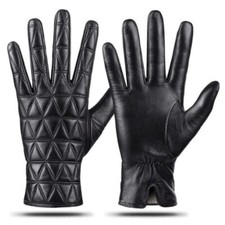 Leather Gloves Women Genuine Black Sheepskin Winter Warm Cashmere Lining S-XXL