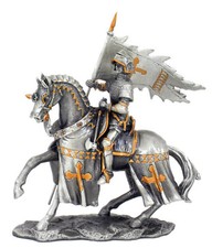 Knight On Horse with Flag Pewter Figurine
