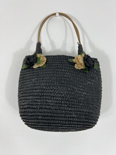 Black woven raffia tote - woven, basket
