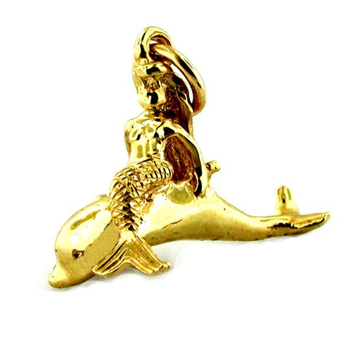 14k solid gold mermaid riding - gold,