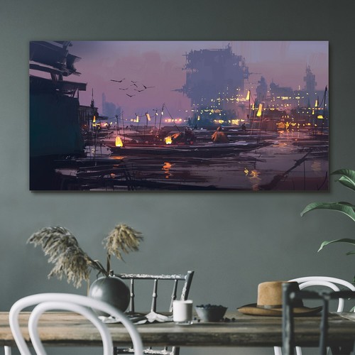 Painting abstract boats fog - abstract,