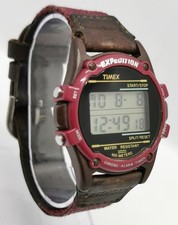 Vtg 1990s Timex Expedition Digital 40mm Leather Nylon Strap Quartz Gents Watch 