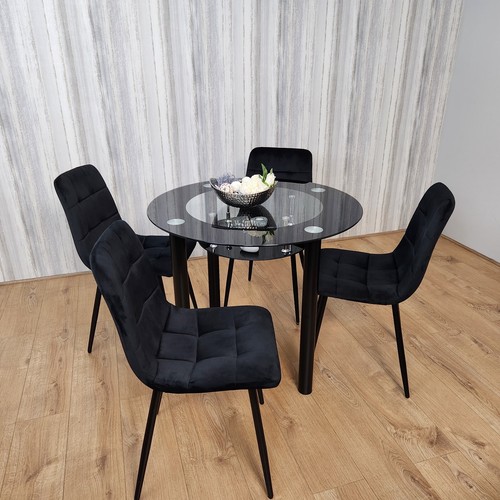 Round glass black dining - black,