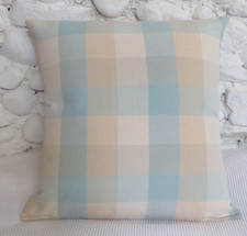 Cushion Cover, Duck Egg Blue, Cream, Beige, Checked, Cotton, 19" x 19"